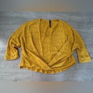Design Lab by Lord & Taylor Mustard Coloured, High-Low, Waffle Top; EUC; Size L
